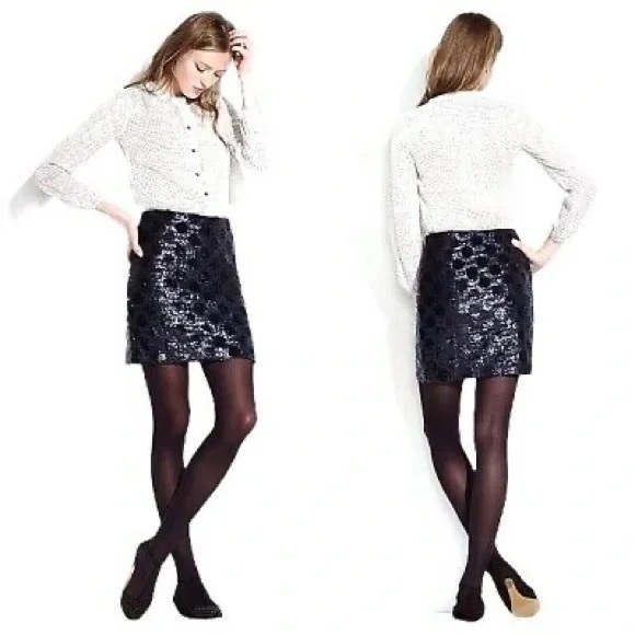 Madewell Broadway & Broome Blue and Black Dot Sequin Mini Skirt NWT 8 - Picture 1 of 7